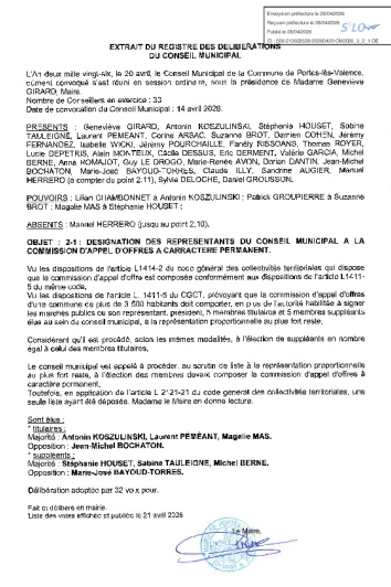 Délibération CM du 20/04/2026 - Désignation des membres Commission Appel d'Offres