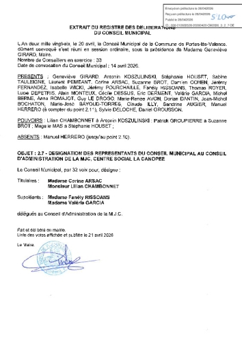 Délibération CM du 20/04/2026 - Désignation des représentants MJC