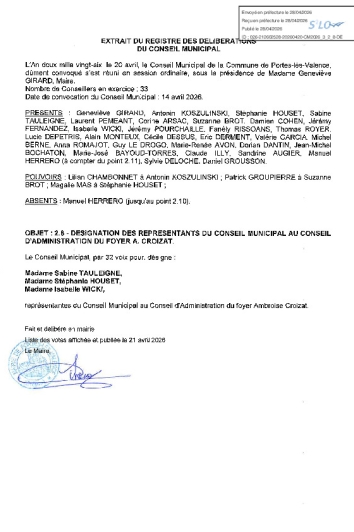 Délibération CM du 20/04/2026 - Désignation des représentants Foyer Croizat
