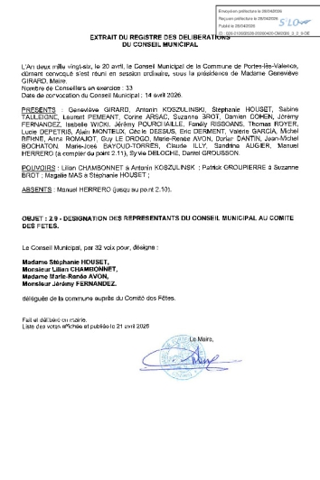 Délibération CM du 20/04/2026 - Désignation des représentants Comité des Fêtes
