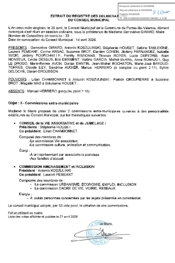 Délibération CM du 20/04/2026 - Commissions extra-municipales