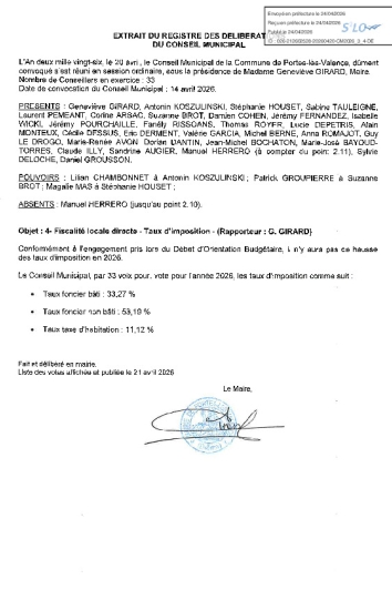 Délibération CM du 20/04/2026 - Taux d'imposition 2026