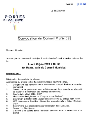 Convocation - CM du 29/06/2026