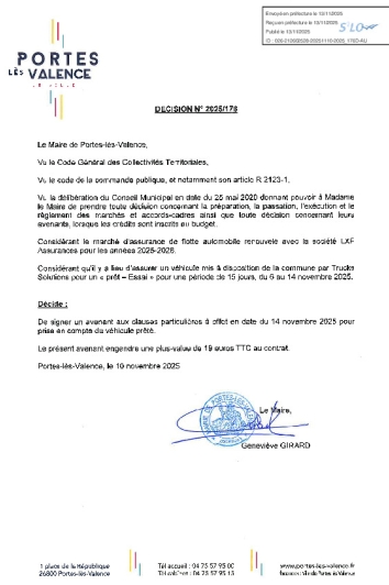 Décision 2025/176 - Avenant marché d'assurance automobile