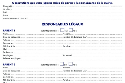 Fiche d'inscriptions scolaires 2026-2027