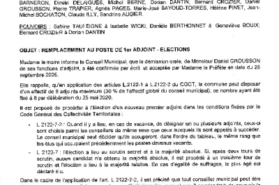 Délibération CM du 17/11/2025 - Remplacement au poste de 1er adjoint