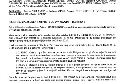 Délibération CM du 17/11/2025 - Remplacement du 5ème adjoint