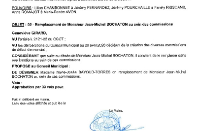 Délibération CM du 28/09/2026 - Remplacement Jean-Michel BOCHATON dans commissions