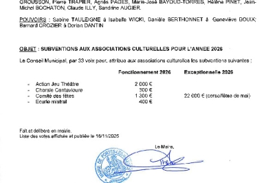 Délibération CM du 17-11-2025 - Subventions aux associations culturelles 2026