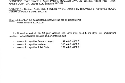 Délibération CM du 17-11-2025 - Subventions associations sportives écoles élémentaires