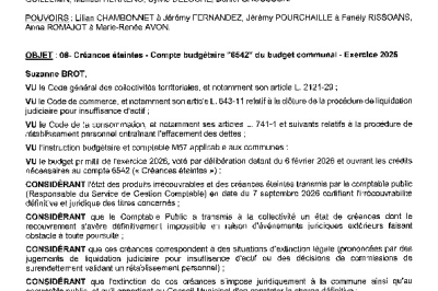 Délibération CM du 28/09/2026 - Créances éteintes 2026