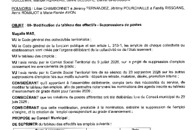 Délibération CM du 28/09/2026 - Modification tableau des effectifs