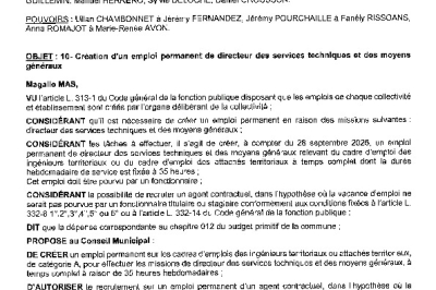 Délibération CM du 28/09/2026 - Création emploi permanent de DST