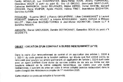 Délibération CM 22-09-2025 - Création d'un contrat à durée indéterminé