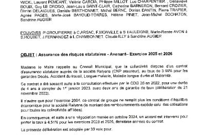 Conseil municipal du 18-11-24 Assurance des risques statutaires, avenant