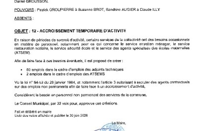 Délibération CM du 29/06/2026 - Accroissement temporaire d'activité