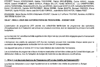 Délibération CM 10-02-25 Mise à jour AP Exercice 2025 - Budget communal