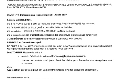 Délibération CM du 28/09/2026 - Dérogations au repos dominical - année 2027