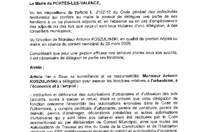 Arrêté 2026/156 - Délégation de fonctions à un adjoint