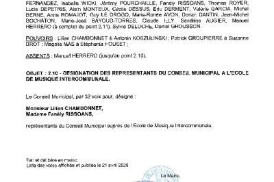 Délibération CM du 20/04/2026 - Désignation représentants Ecole de musique intercommunale