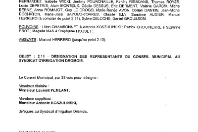 Délibération CM du 20/04/2026 - Désignation représentants Syndicat d'irrigation drômois