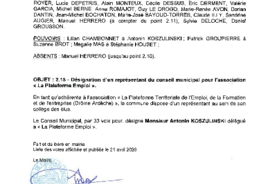 Délibération CM du 20/04/2026 - Désignation représentant Plateforme Emploi