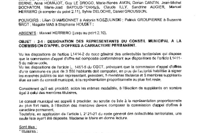 Délibération CM du 20/04/2026 - Désignation des membres Commission Appel d'Offres