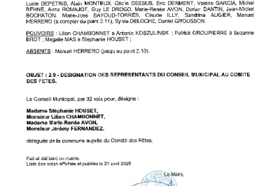 Délibération CM du 20/04/2026 - Désignation des représentants Comité des Fêtes