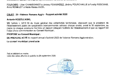 Délibération CM du 28/09/2026 - Rapport d'activité Valence Romans Agglo 2025