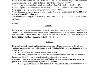Arrêté n°2026/225 - Circulation Portes en fête