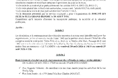 Arrêté 2026/226 - Circulation et stationnement Portes en fête