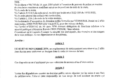 Arrêté 2026/401 - Occupation du domaine public les 2 et 3 novembre 2026