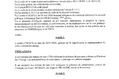 Arrêté 2026/109 - Circulation et stationnement sur la commune