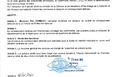 Arrêté 2026/525 - Désignation d'un correspondant défense
