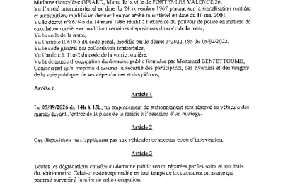 Arrêté 2026/341 - Autorisation de stationnement