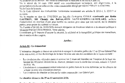 Arrêté 2026/386 - Occupation du domaine public les 9 et 10 novembre 2026