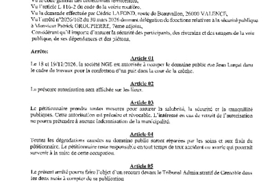 Arrêté 2026/387 - Occupation du domaine public les 18 et 19 novembre 2026