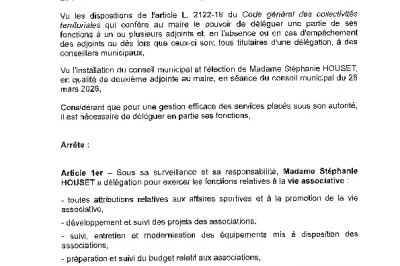 Arrêté 2026/157 - Délégation de fonctions à un adjoint