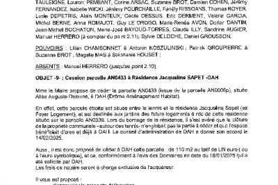 Délibération CM du 20/04/2026 - Cession parcelle AN0433 Résidence Jacqueline Sapet