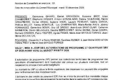 Délibération CM 16-12-24 Mise à jour des autorisations de programme et ouverture des crédits de paiement 2025