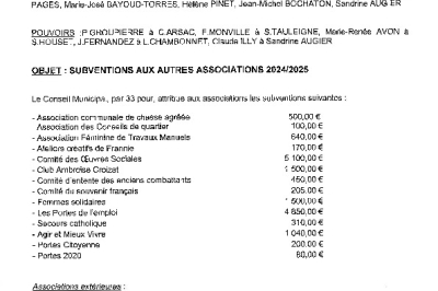 Conseil municipal du 18-11-24 Subventions aux autres associations