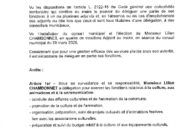 Arrêté 2026/158 - Délégation de fonctions à un adjoint