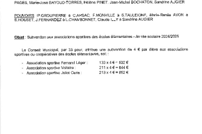 Conseil municipal du 18-11-24 Subventions aux associations sportives des écoles élémentaires