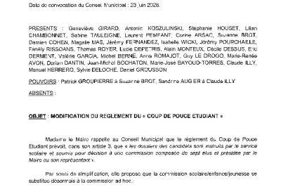 Délibération CM du 29/06/2026 - Modification règlement Coup de pouce étudiant