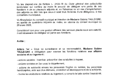 Arrêté 2026/159 - Délégation de fonctions à un adjoint