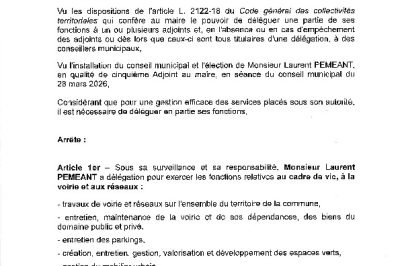 Arrêté 2026/160 - Délégation de fonctions à un adjoint