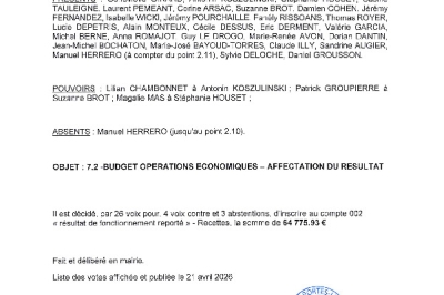 Délibération CM du 20/04/2026 - Budget opérations économiques, affectation du résultat