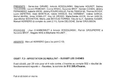 Délibération CM du 20/04/2026 - Budget Les Chênes, affectation du résultat