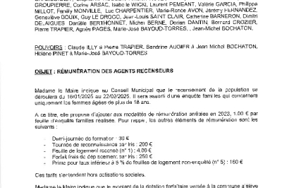 Délibération CM 16-12-24 Rémunération des agents recenseurs