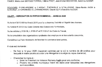 Conseil municipal du 18-11-24 Dérogation au repos dominical, année 2025